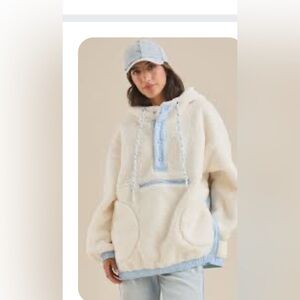 Altar'd State Frostbite Sherpa Pullover Jacket with Light Blue Accents